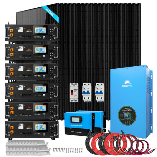 Off-Grid Solar Kit 15000W 48VDC 120V/240V LifePo4 30.72KWH Lithium Battery 20 X 415 Watts Solar Panels SGR-15K20E