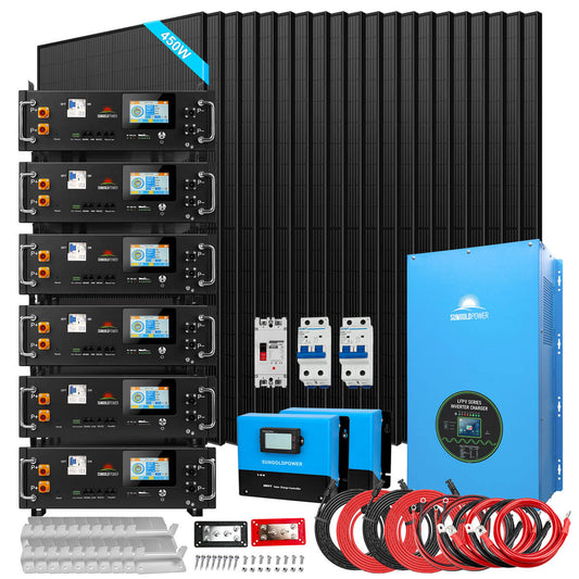 Off-Grid Solar Kit 15000W 48VDC 120V/240V LifePo4 30.72KWH Lithium Battery 20 X 415 Watts Solar Panels SGR-15K20E