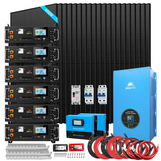 Off-Grid Solar Kits 12kW/15kW/18kW Options 120V/240V with 48v LiFePO4 Lithium Batteries & 415w Solar Panels SGR-18K20E