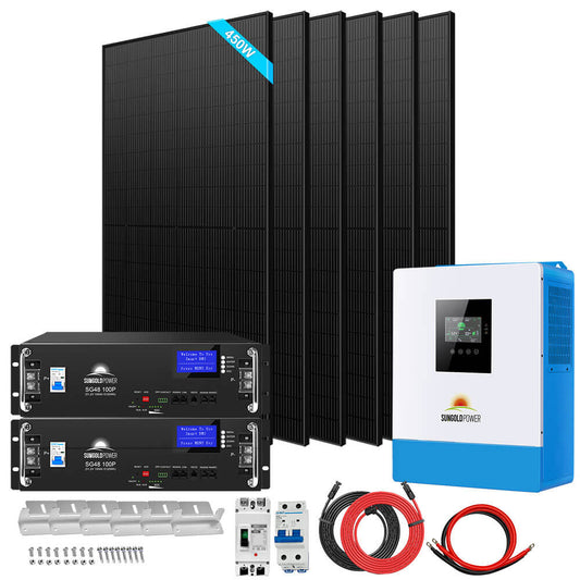 Off-Grid Solar Kit 5000W 48VDC 120V LifePo4 10.24KWH Lithium Battery 6 X 415 Watts Solar Panels SGR-5KE