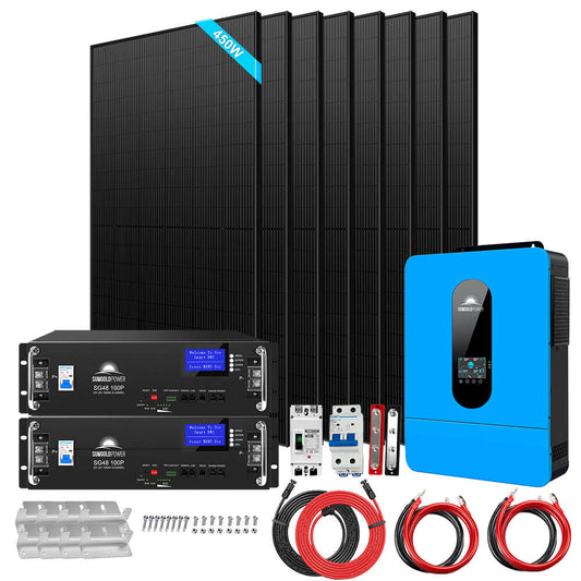 Off-Grid Solar Kit 6500W 48VDC 120/240VAC LifePo4 10.24KWH Lithium Battery 8 X 415W Solar Panels SGR-6510E