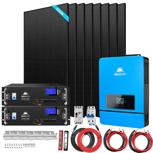 Off-Grid Solar Kit 8000W 48VDC 120V/240V LifePo4 10.24KWH-16.07KWH Lithium Battery 8 X 415 Watts Solar Panels SGR-8K10E