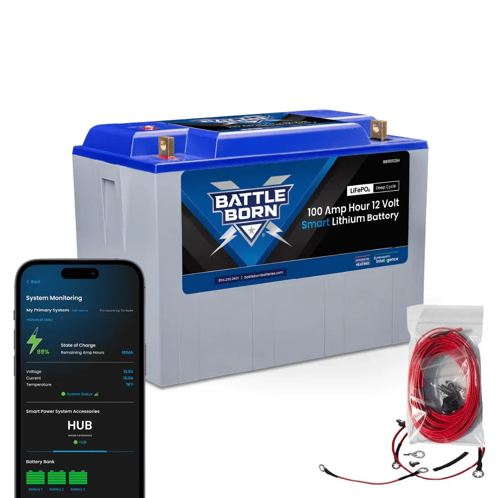 Battle Born 100Ah 12V Smart Heated LiFePO4 Deep Cycle Battery Kit