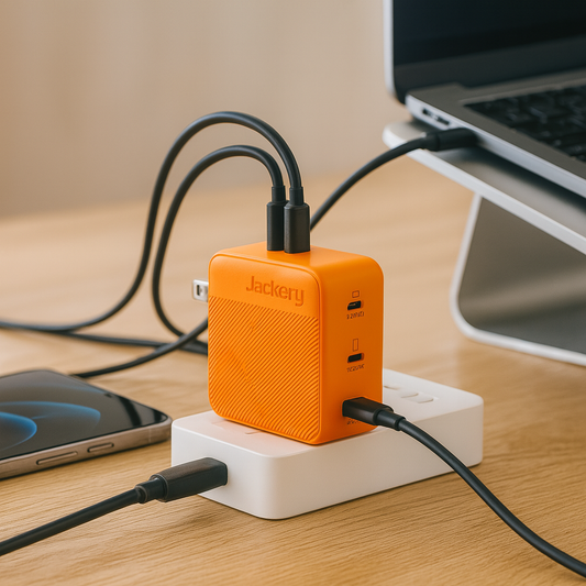 Jackery 102W GaN 3-Port Fast Charger for Laptops Tablets and Smartphones Desk Setup Travel lifestyle hero image