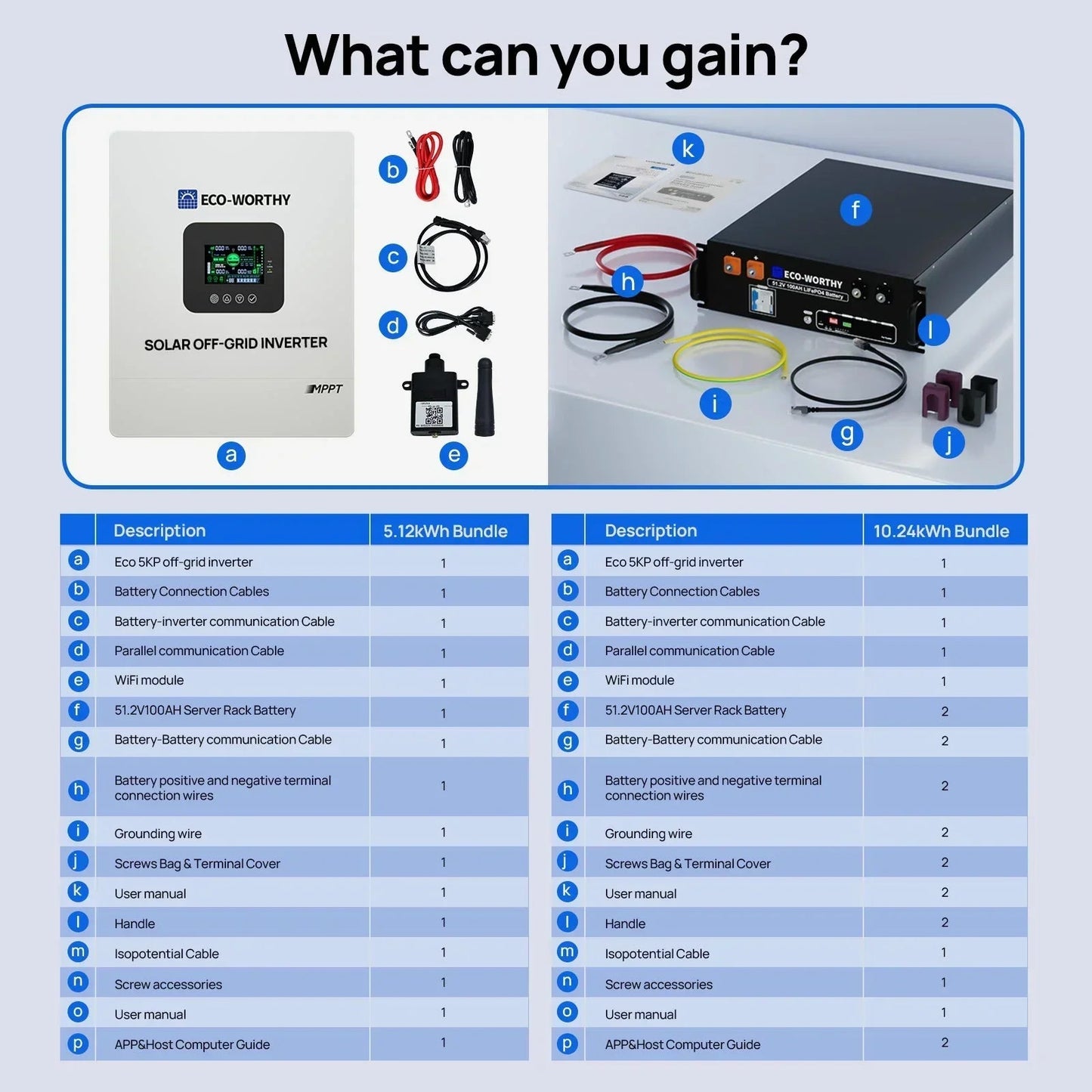 Eco-Worthy Off-Grid Home Power Bundle | 5kW Inverter + 48V 100Ah Server Rack Battery