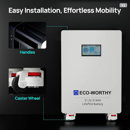 Eco-Worthy PowerMega 314 | 51.2V 314AH Lithium Battery 16kWh | Bluetooth & WiFi | Active Balance