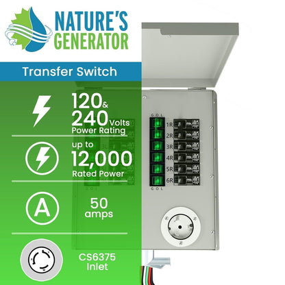 Reliance Controls 12-Circuit 120/240V 50A Non-Automatic Transfer Switch NATS-12 For Home Backup Power