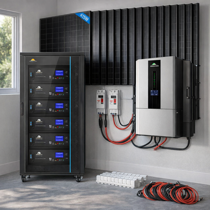 Hybrid Solar Kit 15.2KW 48V Split Phase 30.72 KWH Lithium Battery 32 X 415 Watt Solar Panel (Optional) SGH-7.6DN6E - SunGoldPower lifestyle hero | Ampere Authority