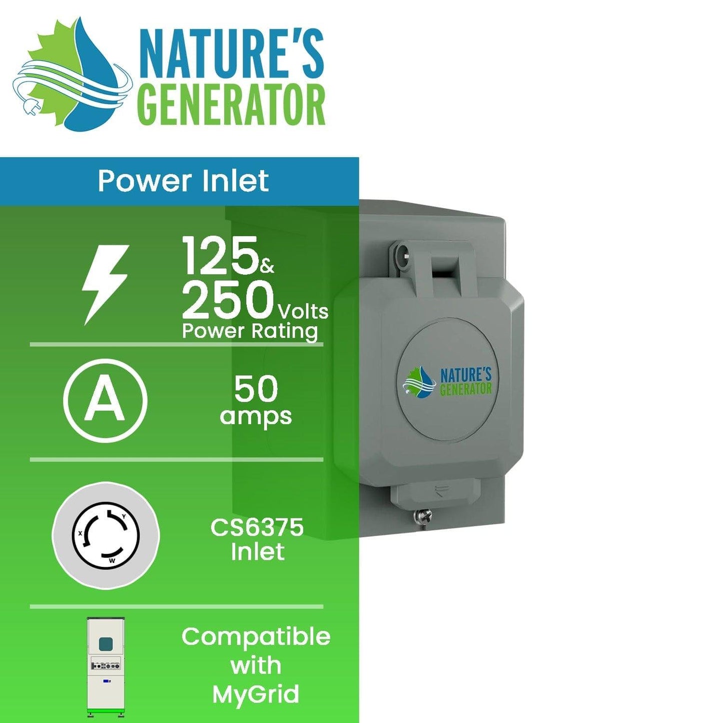Nature's Generator 50A Power Inlet Box CS6375 Inlet Connector for Generator Transfer Switch