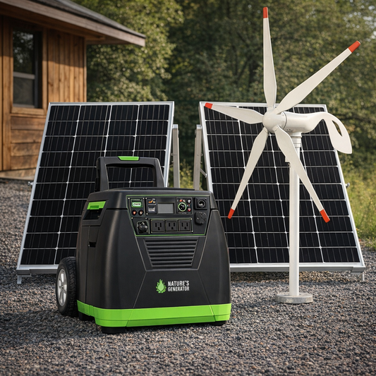 Nature's Generator Elite Gold We System Solar and Wind Power System with High Output Panels and Wind Turbine — lifestyle hero image