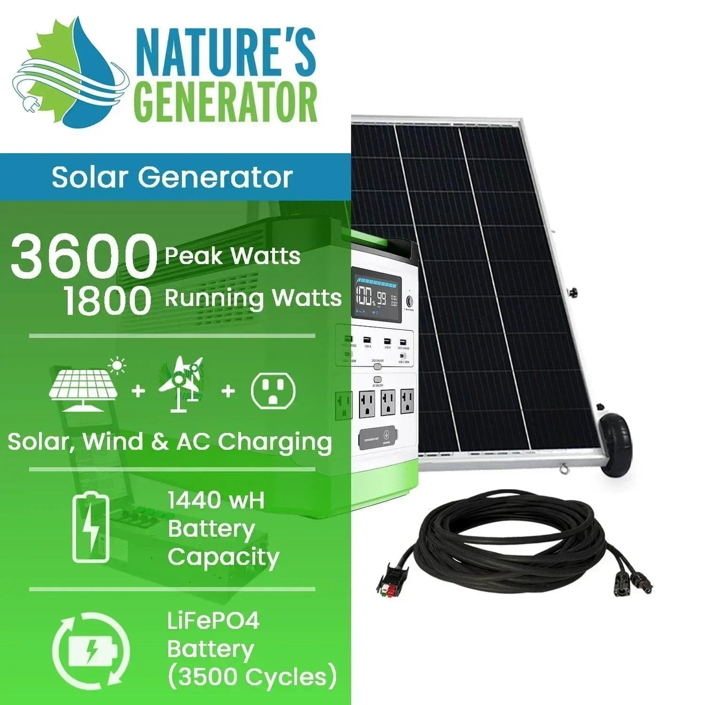 Nature's Generator Lithium 1800 Solar Generator and Transfer Switch