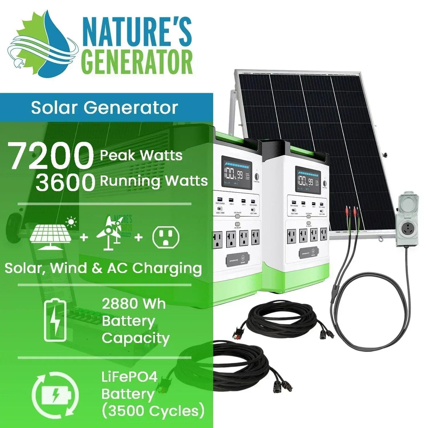 Nature's Generator Lithium 1800 Solar Generator and Transfer Switch