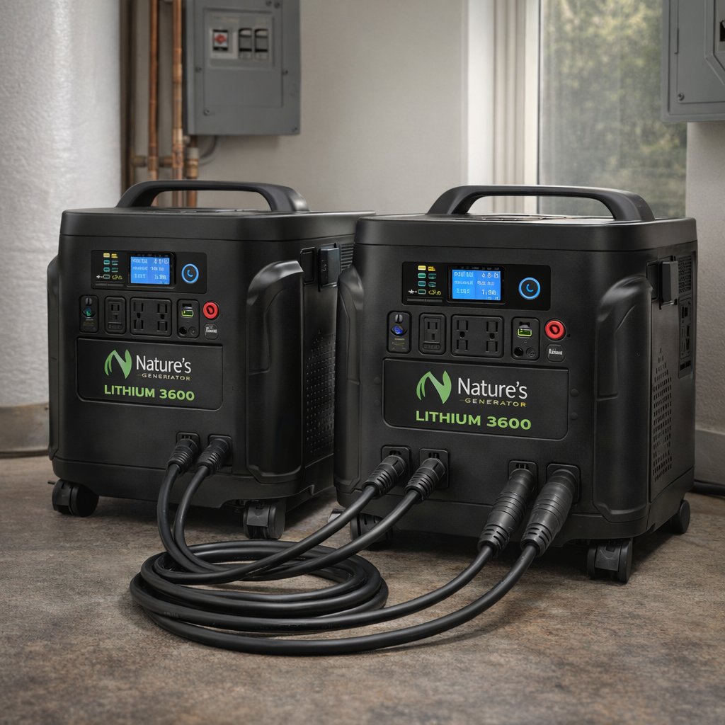 Nature's Generator Lithium 3600 Combiner Cable For Dual Unit Power Expansion 240V 30A Systems — lifestyle hero image