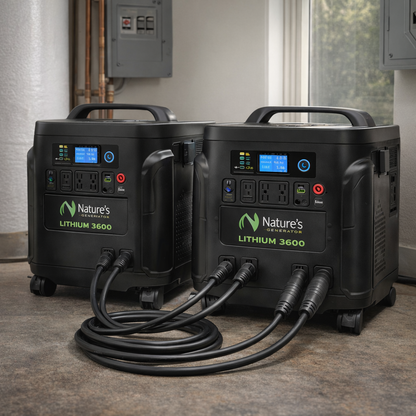 Nature's Generator Lithium 3600 Combiner Cable For Dual Unit Power Expansion 240V 30A Systems — lifestyle hero image