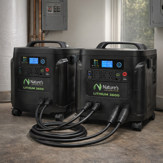 Nature's Generator Lithium 3600 Combiner Cable For Dual Unit Power Expansion 240V 30A Systems — lifestyle hero image