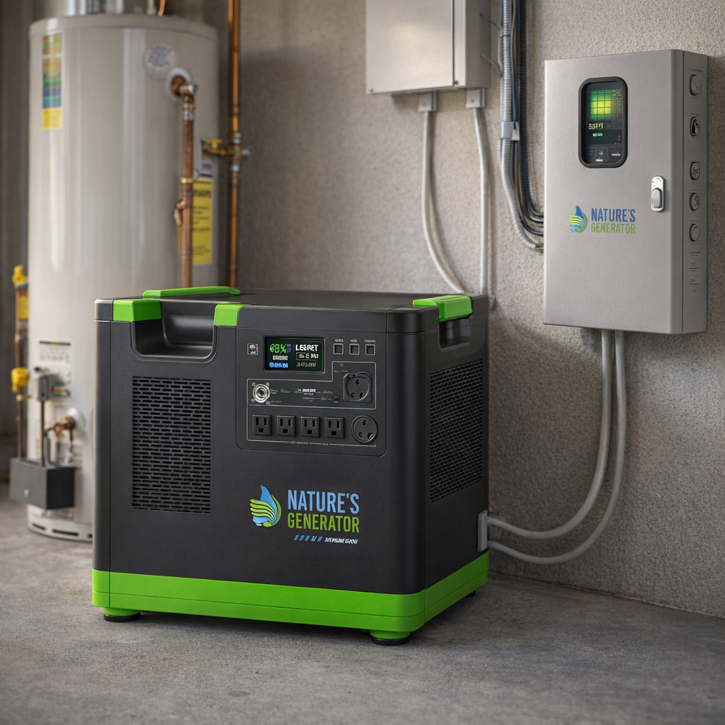 Nature's Generator Lithium 6000 Power Station With Transfer Switch For Whole Home Backup — lifestyle hero image