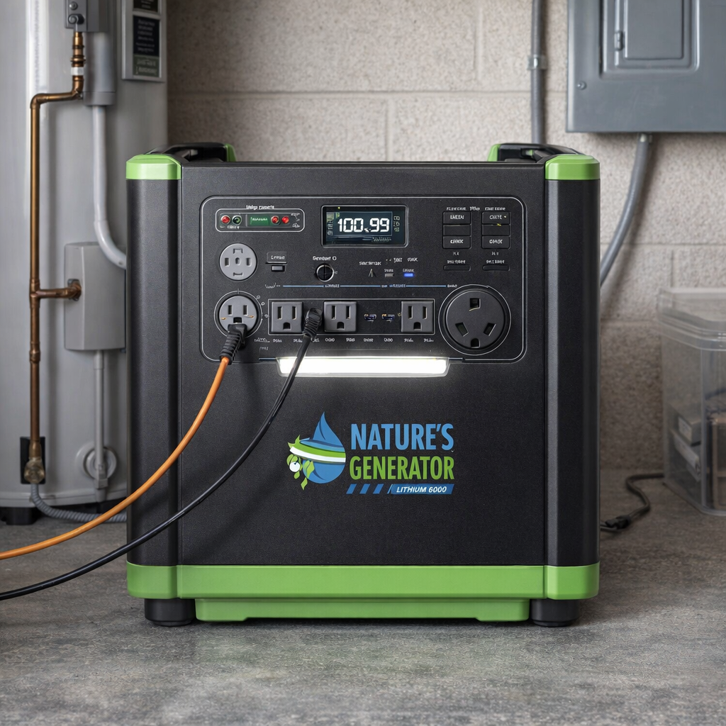 Nature's Generator Lithium 6000 Power Station For Home Backup And Off Grid Use 6000W Continuous Output 120 240V — lifestyle hero image