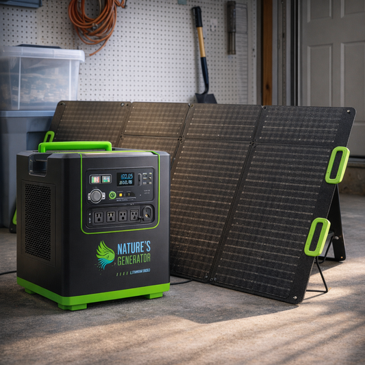 Nature's Generator Lithium 6000 Portable Solar Generator With Solar Panel For Off Grid Home Backup Power — lifestyle hero image