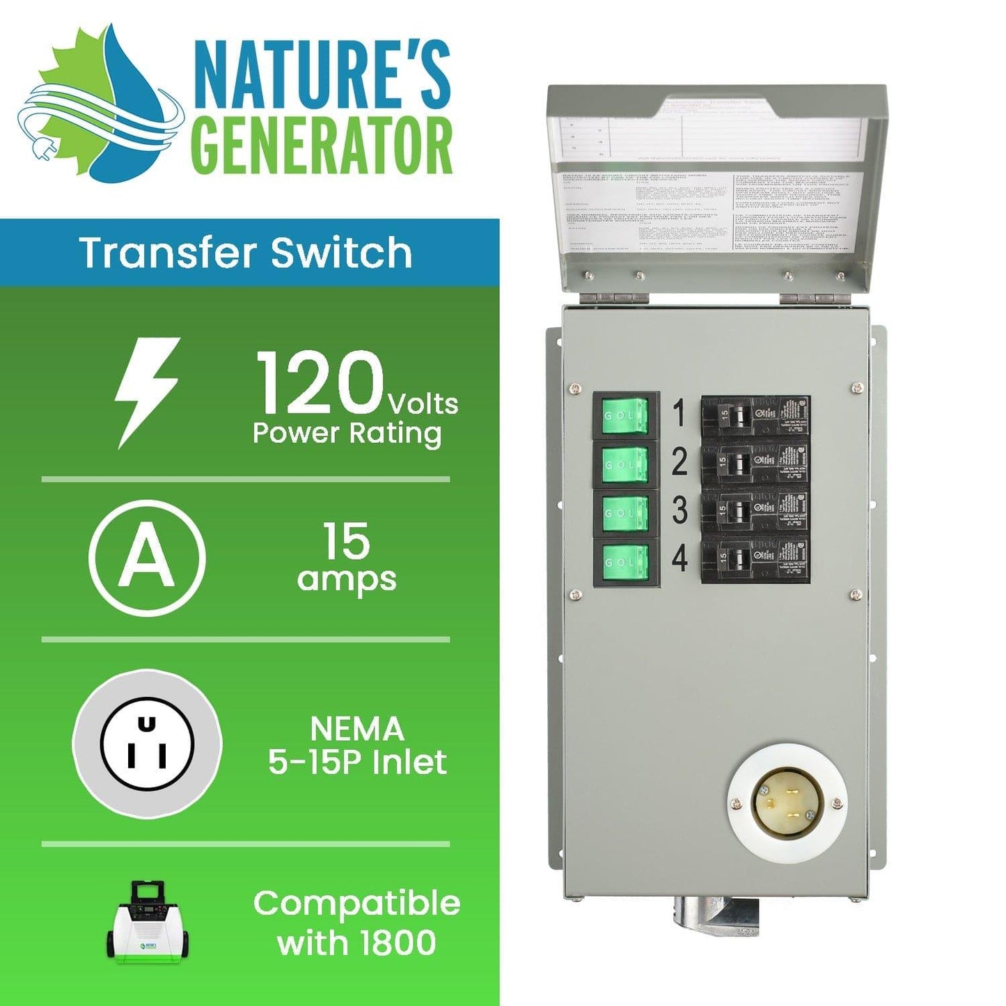 Non Automatic Transfer Switch 120V 15A 4 Circuit For Home Generator Power And Emergency Backup