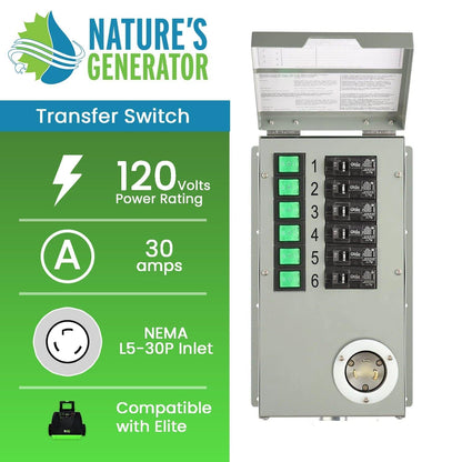 Reliance Controls 6-Circuit Non-Automatic Manual Transfer Switch For 120V 30A Generator Connection
