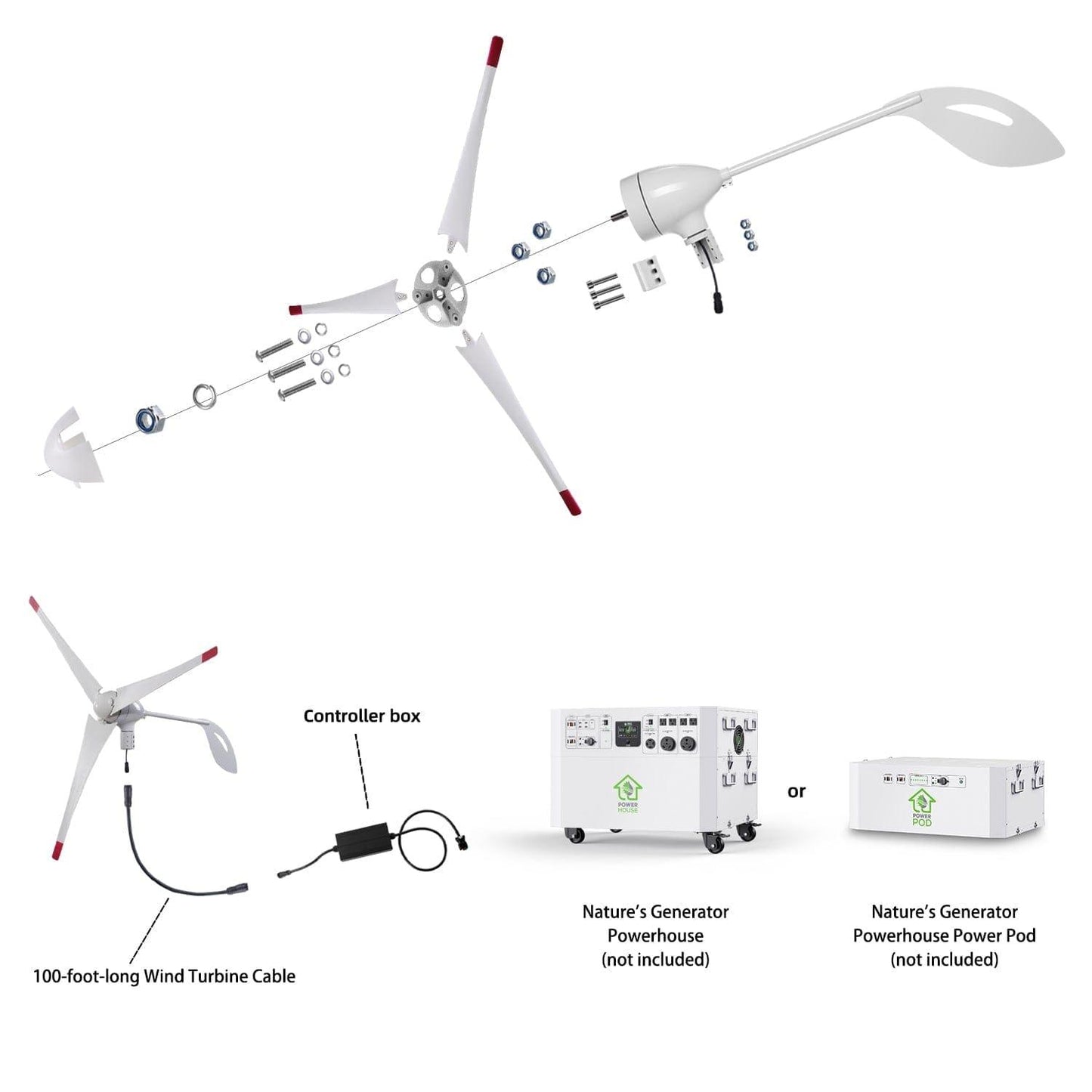 Nature's Generator 350W Wind Turbine For Wind Powered Charging And Generator Backup