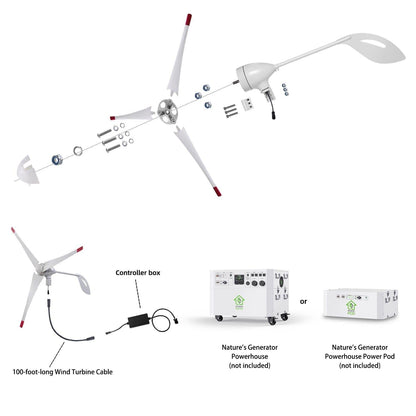 Nature's Generator 350W Wind Turbine For Wind Powered Charging And Generator Backup