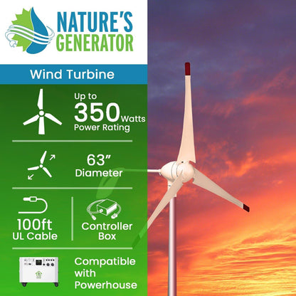 Nature's Generator 350W Wind Turbine For Wind Powered Charging And Generator Backup
