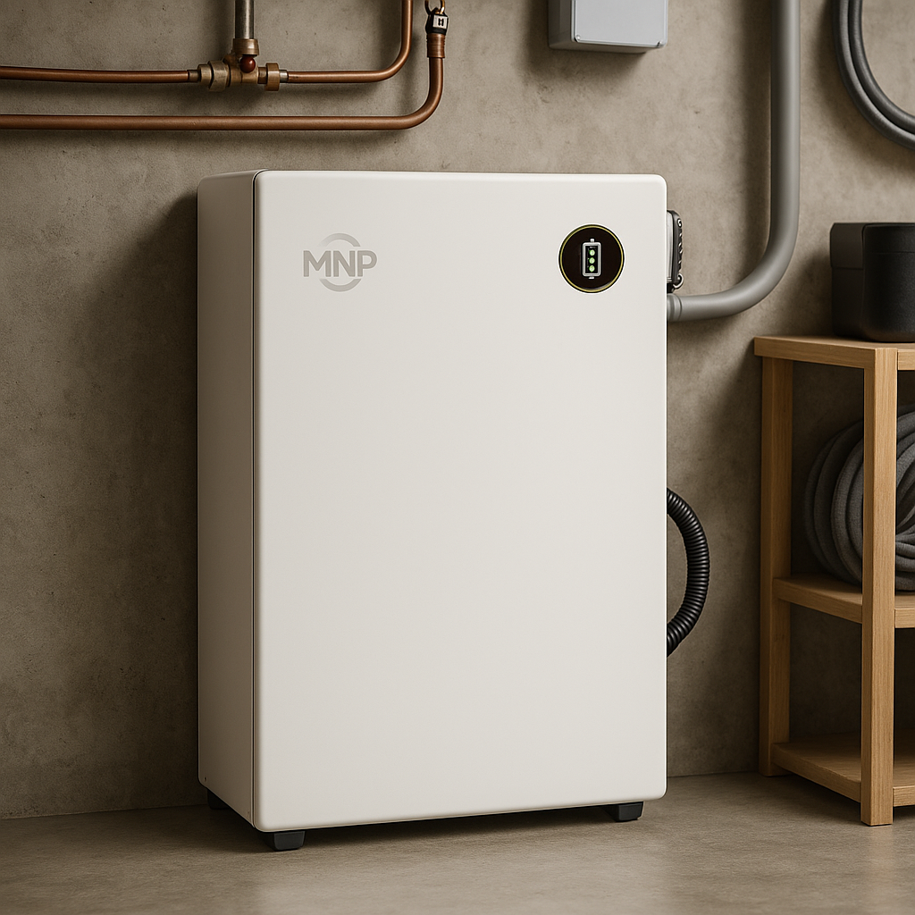 MidNite Power MNPowerflo16 LiFePO4 Solar Battery 48V 310Ah 16.1 kWh Self Heating Outdoor Wallmount lifestyle hero image