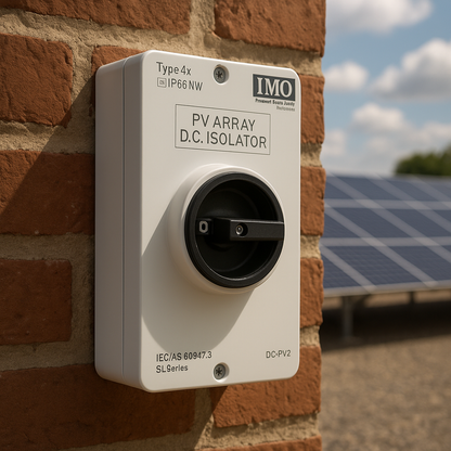 IMO DC Disconnect Rooftop Isolator Switch SI25-PEL64R-4 Max 25A 600Vdc NEMA 4X For DC Rooftop Solar Applications lifestyle hero image