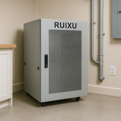 Ruixu 6 Slot Battery Cabinet Preassembled With Wheels And Busbar Included Lockable Front Door And Side Panels lifestyle hero image