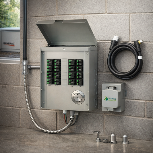 Nature's Generator Refurbished 120/240V 50A 12-Circuit Non-Automatic Transfer Switch for Hybrid Grid Systems — lifestyle hero image