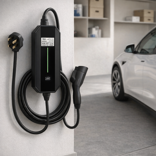 Teison Portable Pro 9kW Charger — photorealistic lifestyle hero image